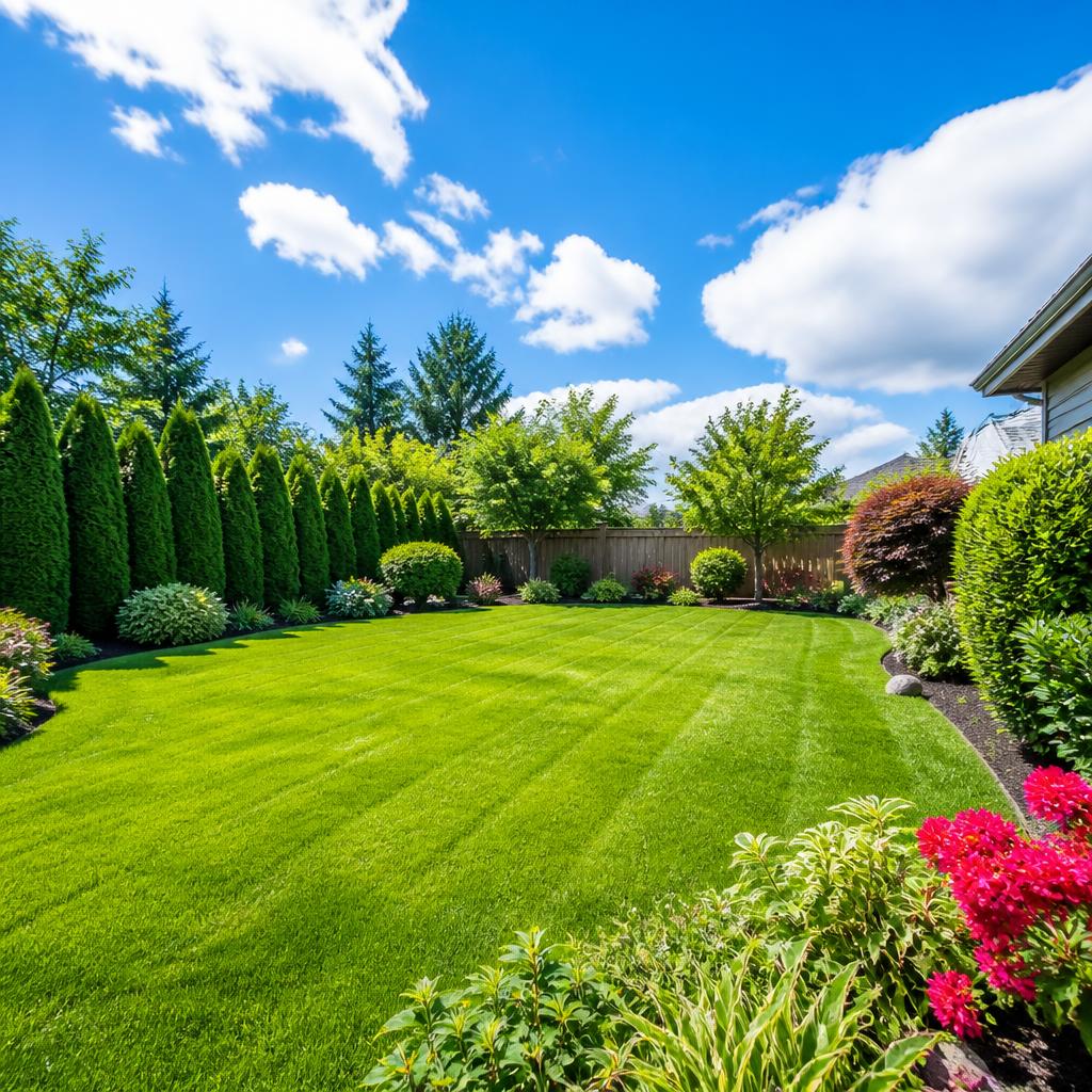 Clean sunny backyard with blue skies